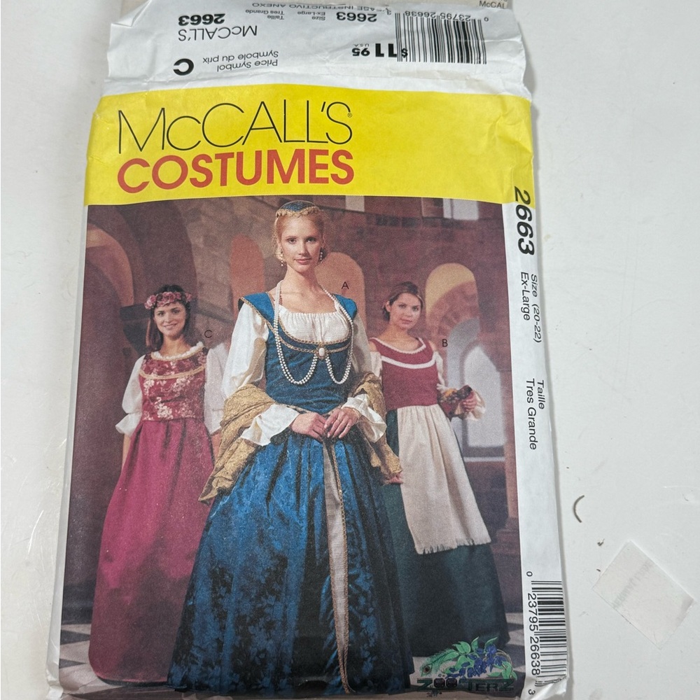 Women’s Renaissance Pattern McCalls 2663 sizes 20-22 sewing pattern Ren Faire